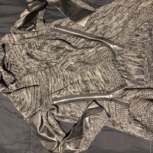 Knit & leather cardigan